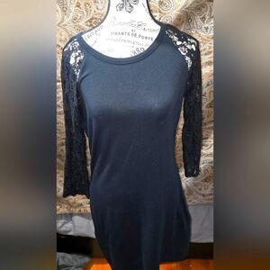 Express womens L dress long sleeve lace black.